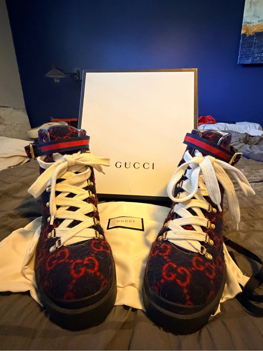 Gucci Black & Red GG Logo Boots
